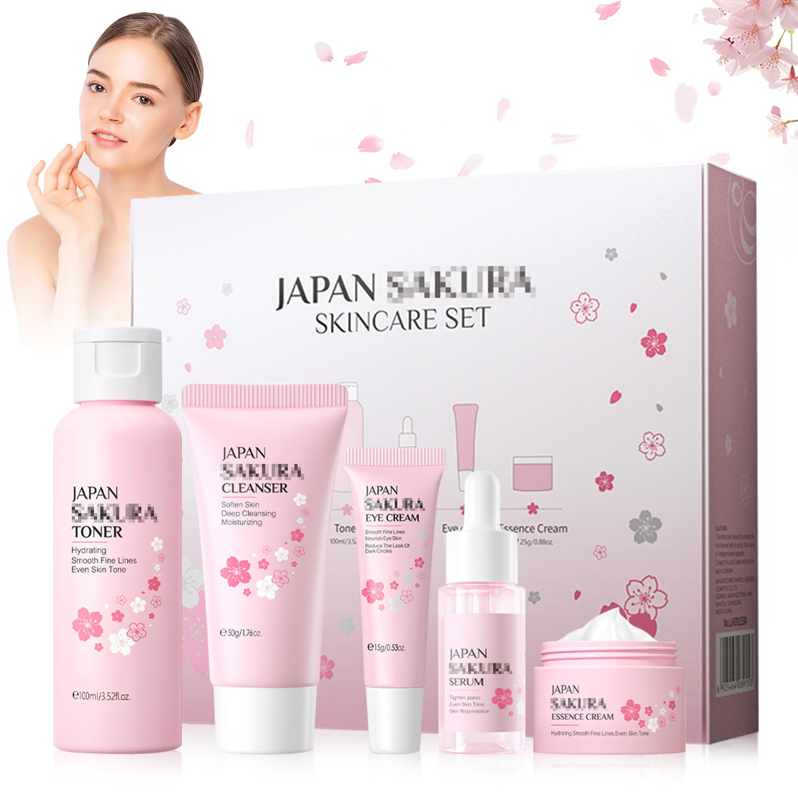 Sakura Gesichtspflege Set für Damen und Frauen, 5pcs Reinigung & Feuchtigkeitsspendendes Gesichtspflege Set für Tages- u