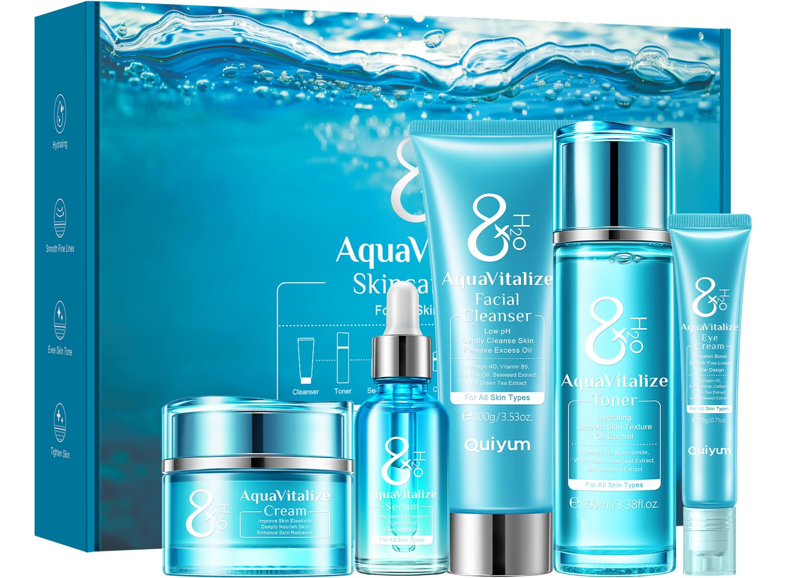  Gesichtspflege Set mit Feuchtigkeitspflege für Frauen und Jugendliche
| 5 Teiliges Hautpflege Set mit Reiniger, Toner u