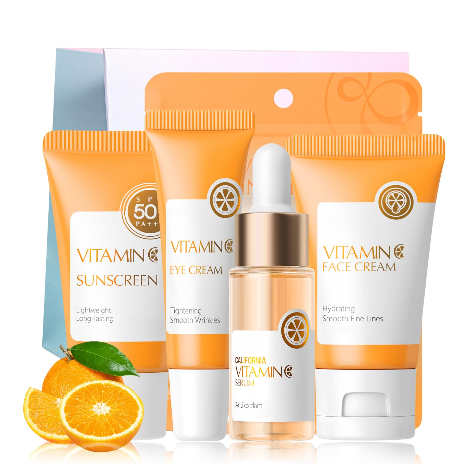Vitamin C Skincare Set für Damen - Antioxidantium Beauty Set - Geschenkaset mit Sonnencreme, Serum & Creme