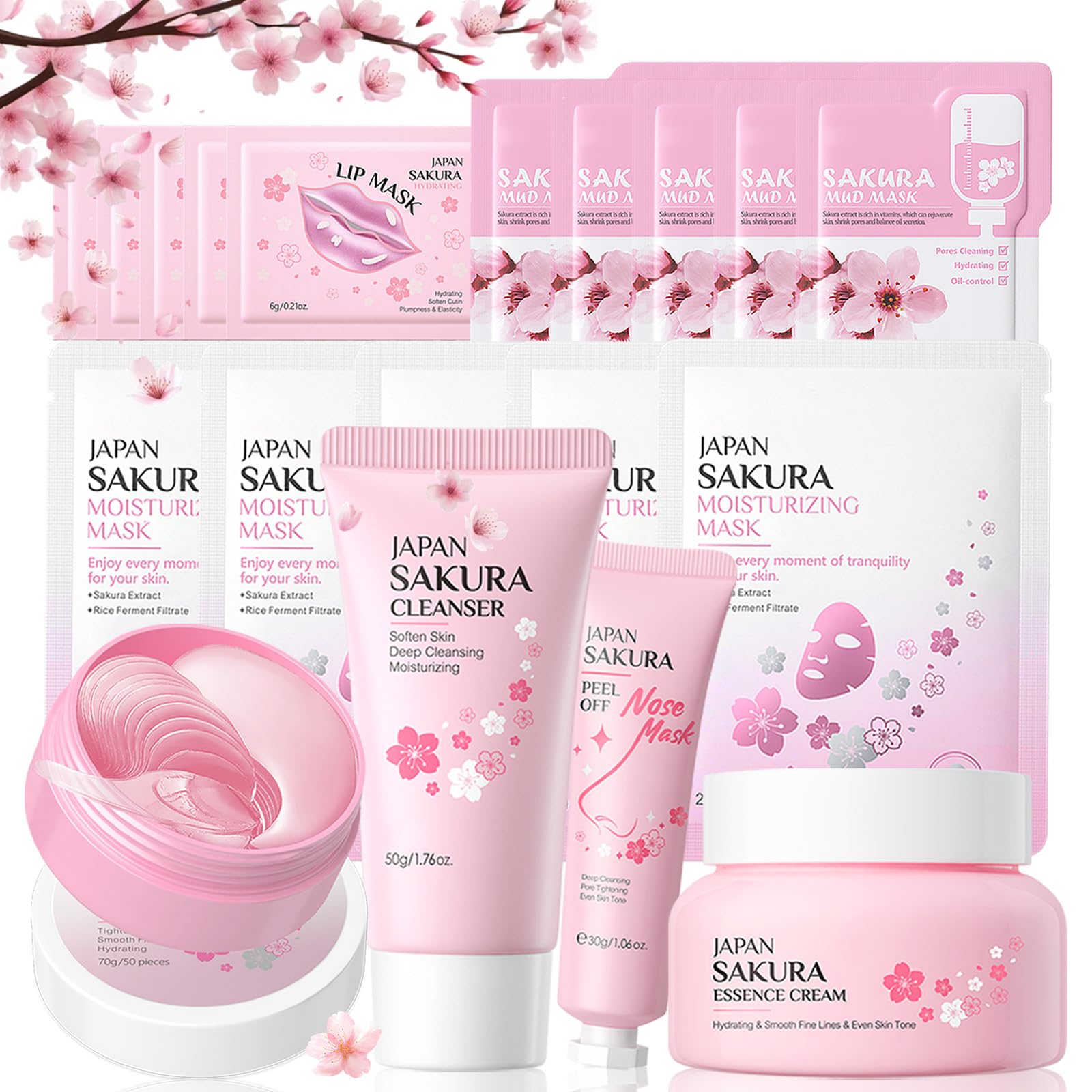 Sakura Hautpflege Set для Geschenke, 19 Stück - Cremes, Masken & Reinigungsmittel für Feuchtigkeit & Reinigung